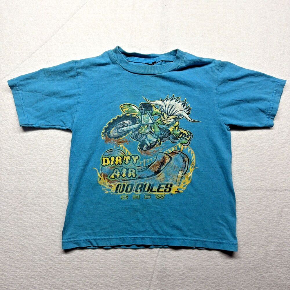 Vintage Y2K No Rules Crew Dirt Bike T-Shirt Dirty Air Motocross BMX Tee Boys Med